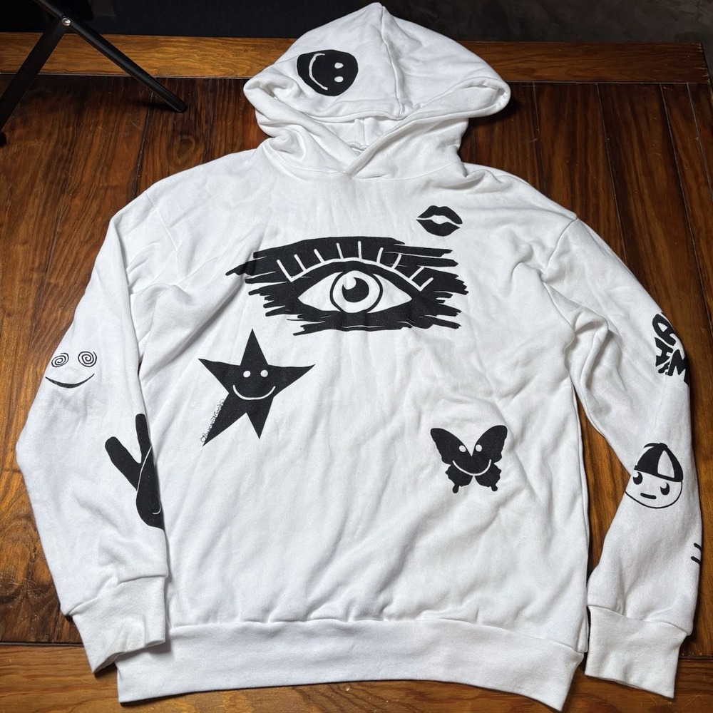 Lauren Moshi Harmony Scribble Eye Elements hoodie White Black Love Happy S A3887